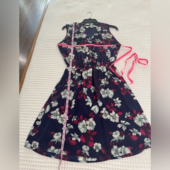 41Hawthorn Indigo Blue Floral Print Sheath Dress 1/2 Button Elastic Waist Sz S - Picture 5 of 5